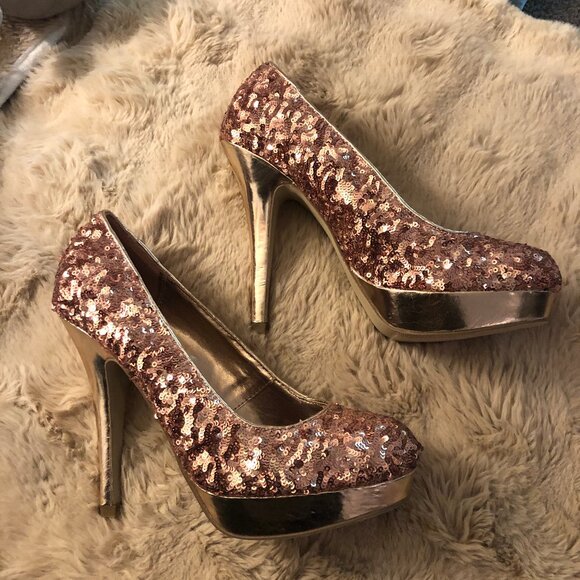 Rose Gold Sparkling High Heels - Picture 1 of 3